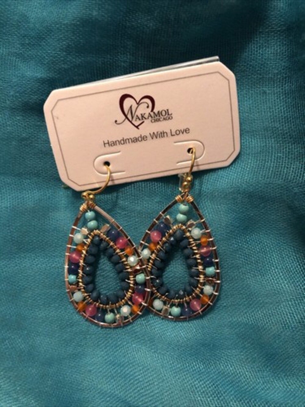 Nakamol Handmade Two-Toned  Dangle Teardrop Earrings Multicolor Beads NEW